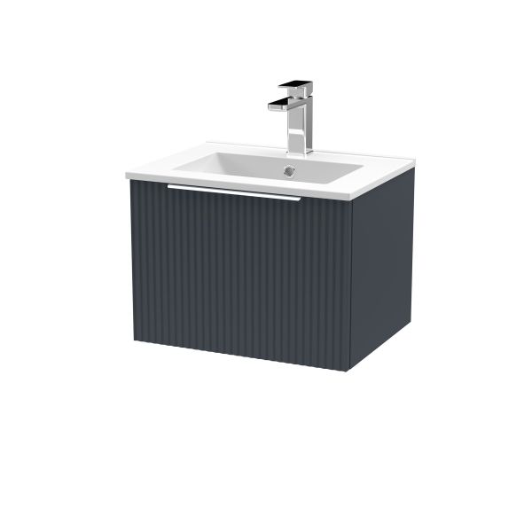 500mm Wall Hung Single Drawer Vanity & Basin 2 - Hudson Reed DFF1491B Black, Black colour ,image 1