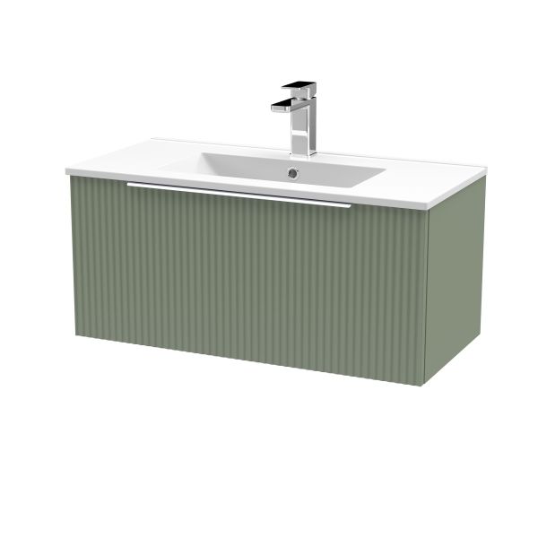 800mm Wall Hung Single Drawer Vanity & Basin 2 - Hudson Reed DFF896B Green, Green colour ,image 1