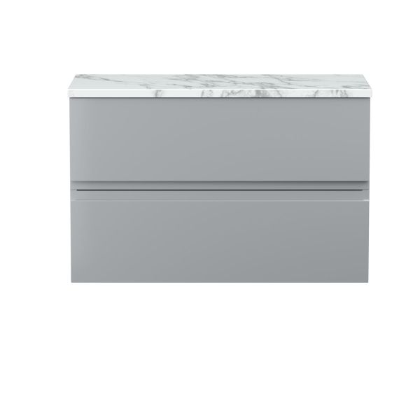 800mm Wall Hung 2-Drawer Unit & Laminate Worktop - Hudson Reed URB206LCM Grey, Grey colour ,image 1