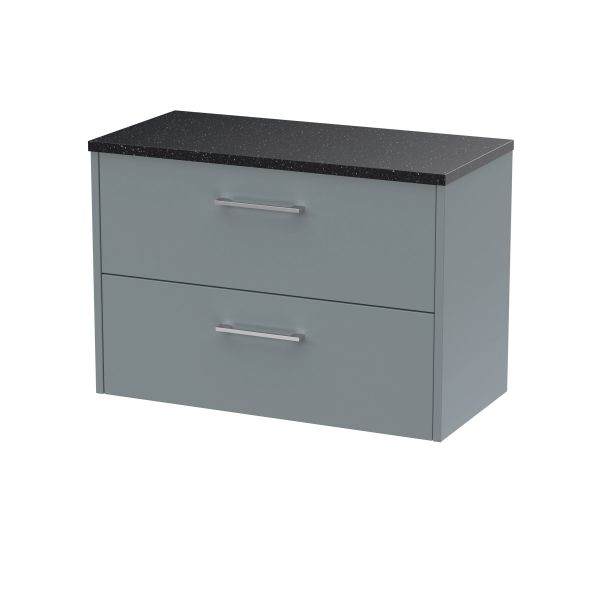 800mm Wall Hung 2 Drawer Vanity & Laminate Top - Hudson Reed JNU2326LSB Grey, Grey colour ,image 1