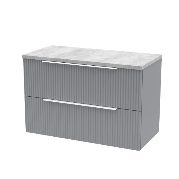 800mm Wall Hung 2 Drawer Vanity & Laminate Top - Hudson Reed DFF295LBG Grey, Grey colour ,image 1