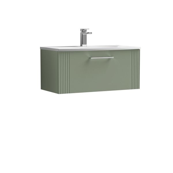 800mm Wall Hung Single Drawer Vanity & Basin 4 - Nuie DPF896G Green, Green colour ,image 1