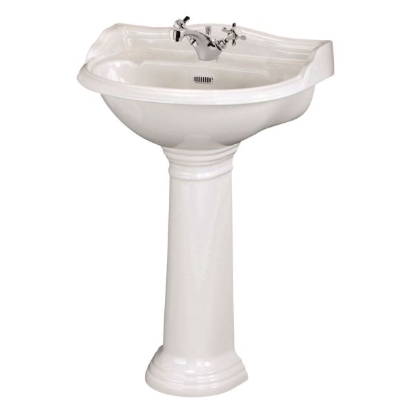 600mm Basin & Pedestal (1 Tap Hole) - Hudson Reed CRT002 White, White colour ,image 1