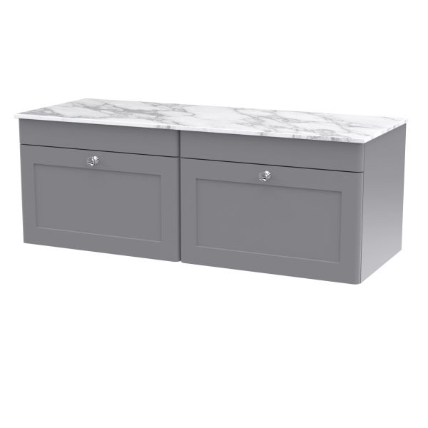 1200mm Wall Hung 2-Drawer Vanity with Marble Top - Nuie CLC294CMT2 Grey, Grey colour ,image 1