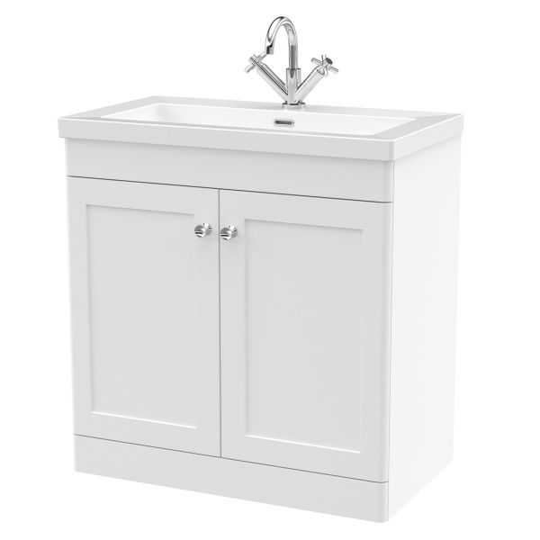 800mm Floor Standing 2-Door Vanity with Basin - 1 Tap Hole - Nuie CLC126L White, White colour ,image 1