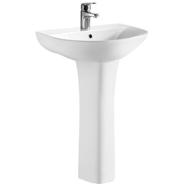560mm Basin & Pedestal - Nuie NCG300 White, White colour ,image 1