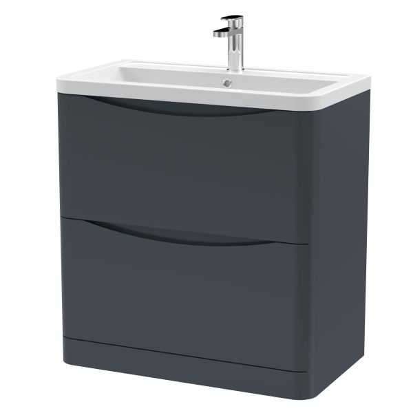 800mm Floor Standing 2 Drawer Vanity & Ceramic Basin - Nuie LUN1403A Black, Black colour ,image 1