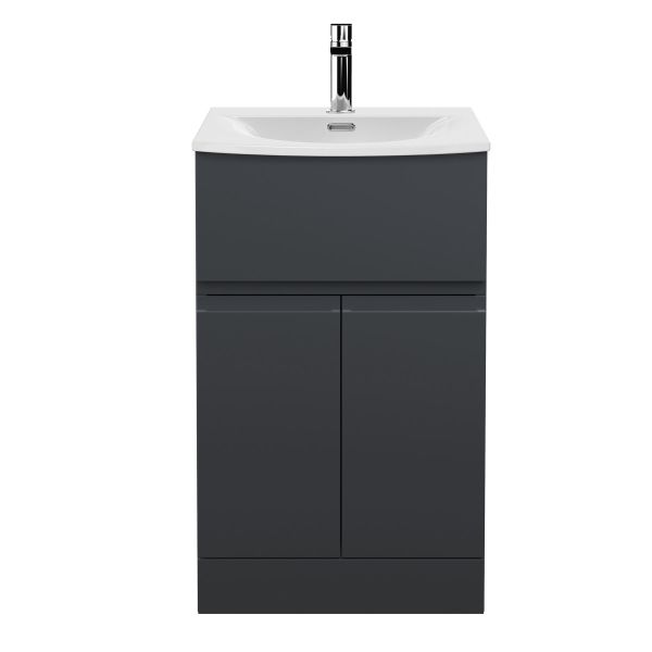 500mm Floor Standing 2 Door/Drawer Vanity & Basin 4 - Hudson Reed URB1401G Black, Black colour ,image 1