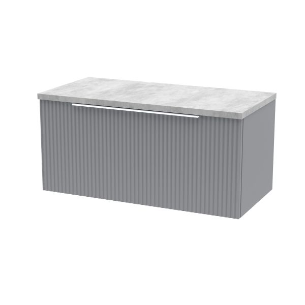 800mm Wall Hung Single Drawer Vanity & Laminate Top - Hudson Reed DFF296LBG Grey, Grey colour ,image 1