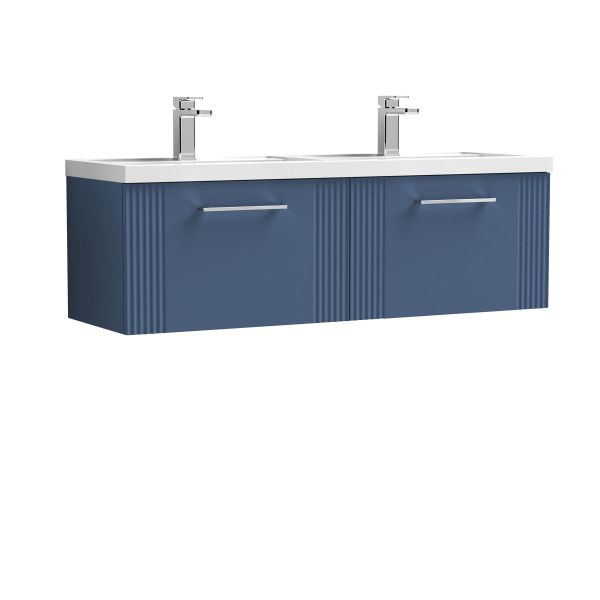 1200mm Wall Hung 2 Drawer Vanity & Double Basin - Nuie DPF394C Blue, Blue colour ,image 1