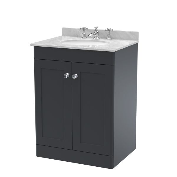 600mm Floor Standing 2 Door Vanity & Marble Top 3TH - Nuie CLC1425GR3 Black, Black colour ,image 1