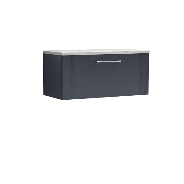 800mm Wall Hung Single Drawer Vanity & Laminate Top - Nuie DPF1496LBG Black, Black colour ,image 1