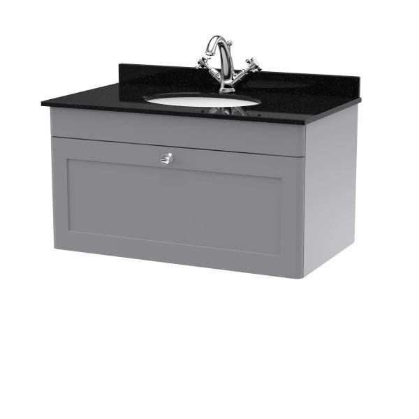 800mm Wall Hung 1 Drawer Vanity & Marble Top 1TH - Nuie CLC296BR1 Grey, Grey colour ,image 1