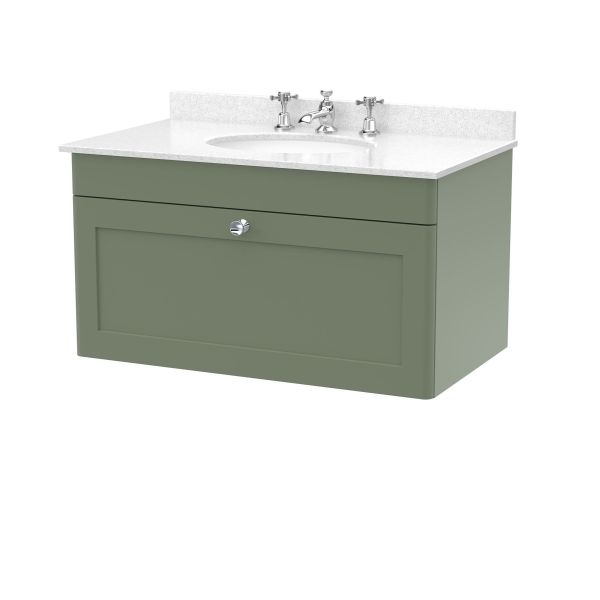 800mm Wall Hung 1 Drawer Vanity & Marble Top 3TH - Nuie CLC896WR3 Green, Green colour ,image 1