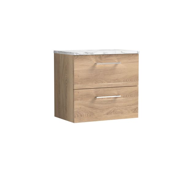 600mm Wall Hung 2-Drawer Vanity & Laminate Worktop - Nuie ARN3024LCM Oak, Oak colour ,image 1
