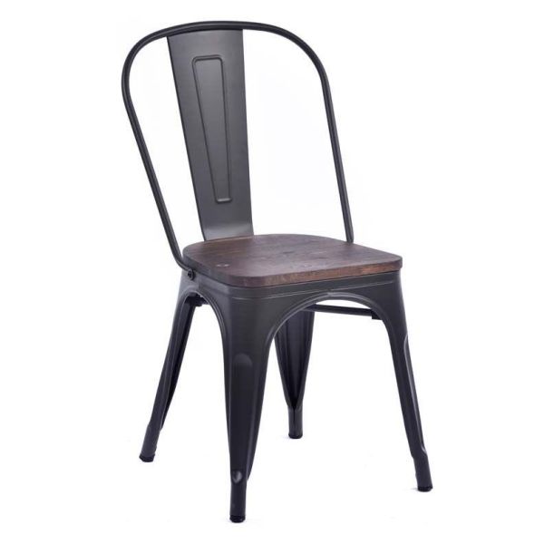 Tolix Style 850 x 450 Metal Garden Chair With Timber Seat - Gun Metal, Grey colour ,image 1