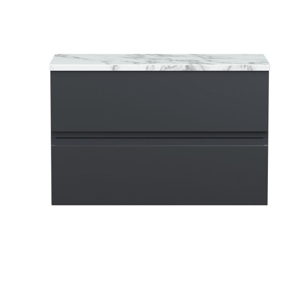 800mm Wall Hung 2-Drawer Unit & Laminate Worktop - Hudson Reed URB1406LCM Black, Black colour ,image 1
