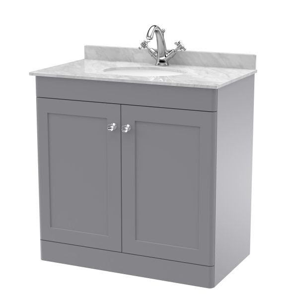 800mm Floor Standing 2 Door Vanity & Marble Top 1TH - Nuie CLC226GR1 Grey, Grey colour ,image 1