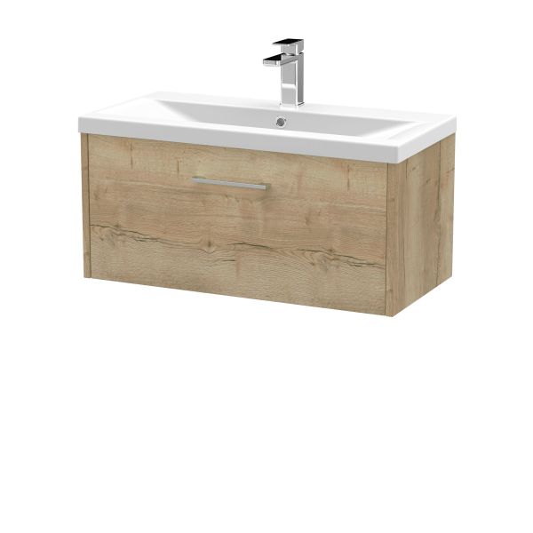 800mm Wall Hung Single Drawer Vanity & Basin 1 - Hudson Reed JNU1825A Oak, Oak colour ,image 1