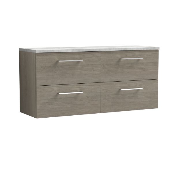 1200mm Wall Hung 4-Drawer Vanity & Laminate Worktop - Nuie ARN2524LBG2 Oak, Oak colour ,image 1