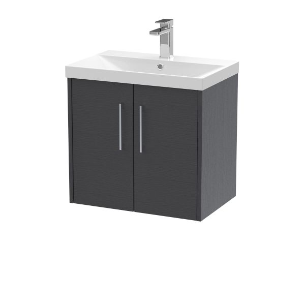 600mm Wall Hung 2 Door Vanity & Basin 3 - Hudson Reed JNU2223D Grey, Grey colour ,image 1