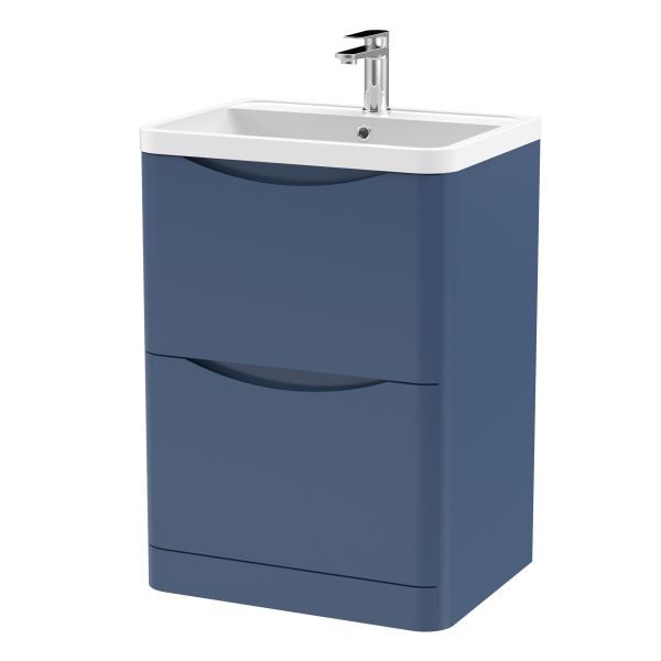600mm Floor Standing 2 Drawer Vanity & Polymarble Basin - Nuie LUN301 Blue, Blue colour ,image 1
