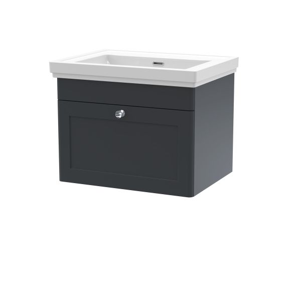 600mm Wall Hung 1 Drawer Vanity & Basin 0TH - Nuie CLC1494H Black, Black colour ,image 1