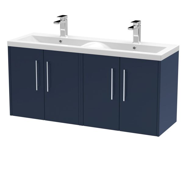 1200mm Wall Hung 4-Door Vanity & Double Basin - Hudson Reed JNU2923F Blue, Blue colour ,image 1