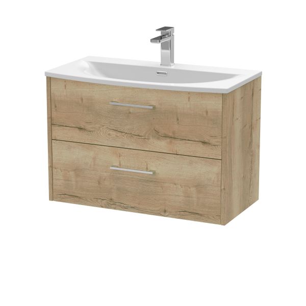 800mm Wall Hung 2 Drawer Vanity & Basin 4 - Hudson Reed JNU1826G Oak, Oak colour ,image 1