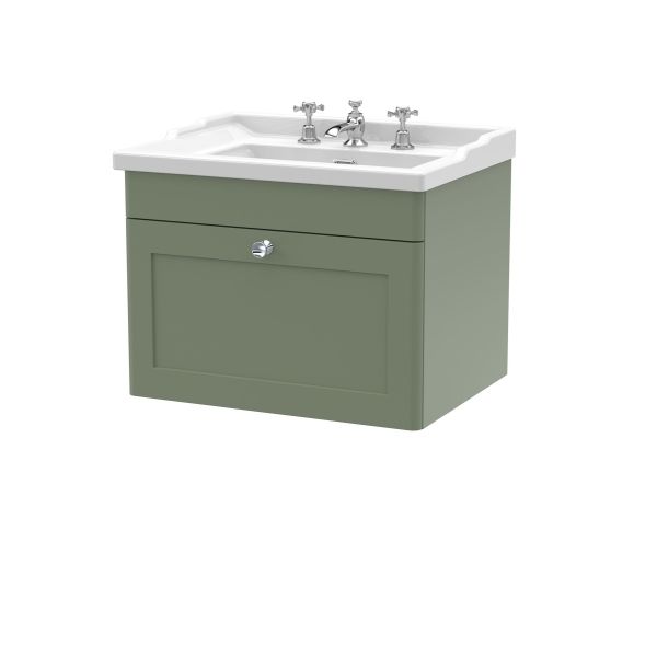 600mm Wall Hung 1 Drawer Vanity & Basin 3TH - Nuie CLC894G Green, Green colour ,image 1