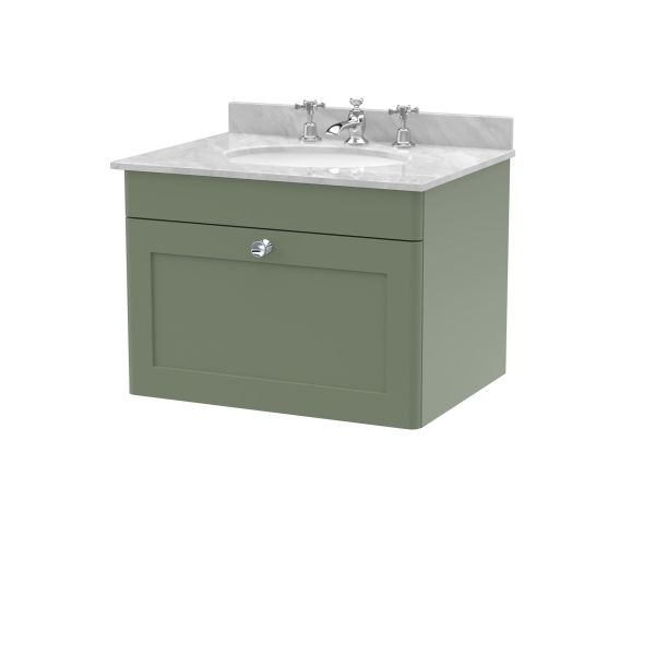 600mm Wall Hung 1 Drawer Vanity & Marble Top 3TH - Nuie CLC894GR3 Green, Green colour ,image 1