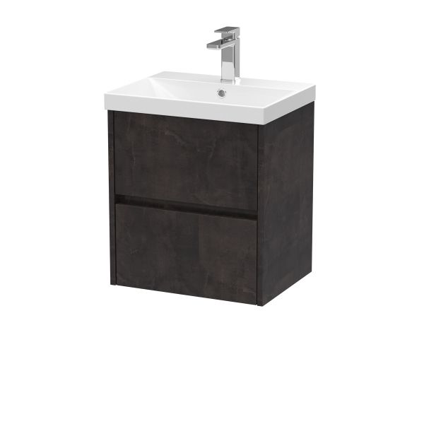 500mm Wall Hung 2 Drawer Unit & Basin 3 - Nuie HAV2602D Brown, Brown colour ,image 1