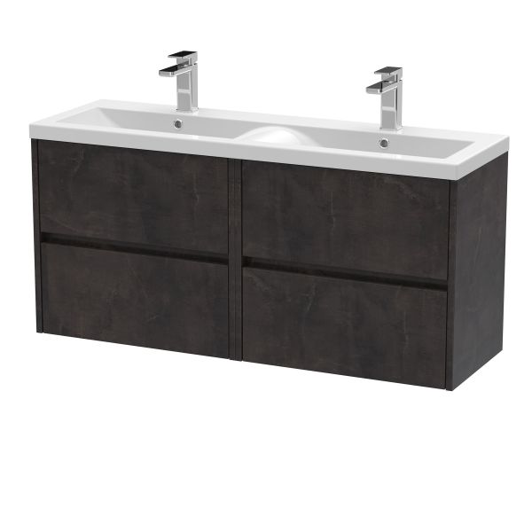 1200mm Wall Hung 4 Drawer Unit & Double Basin - Nuie HAV2604F Brown, Brown colour ,image 1