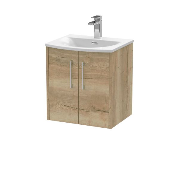 500mm Wall Hung 2 Door Vanity & Basin 4 - Hudson Reed JNU1821G Oak, Oak colour ,image 1