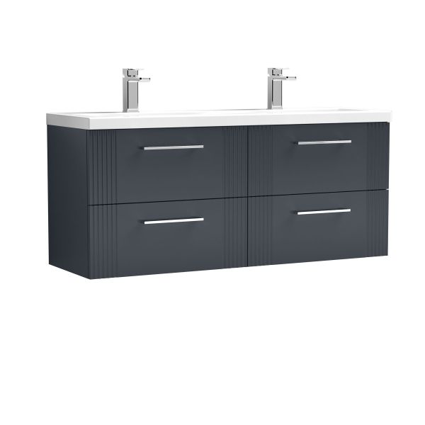 1200mm Wall Hung 4 Drawer Vanity & Double Basin - Nuie DPF1493F Black, Black colour ,image 1