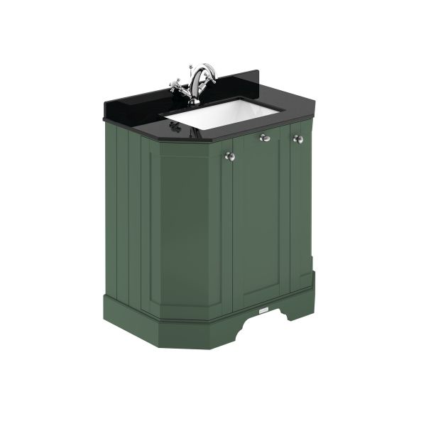 750mm 3-Door Angled Unit & Marble Top 1TH - Hudson Reed LOF818 Hunter Green, Green colour ,image 1