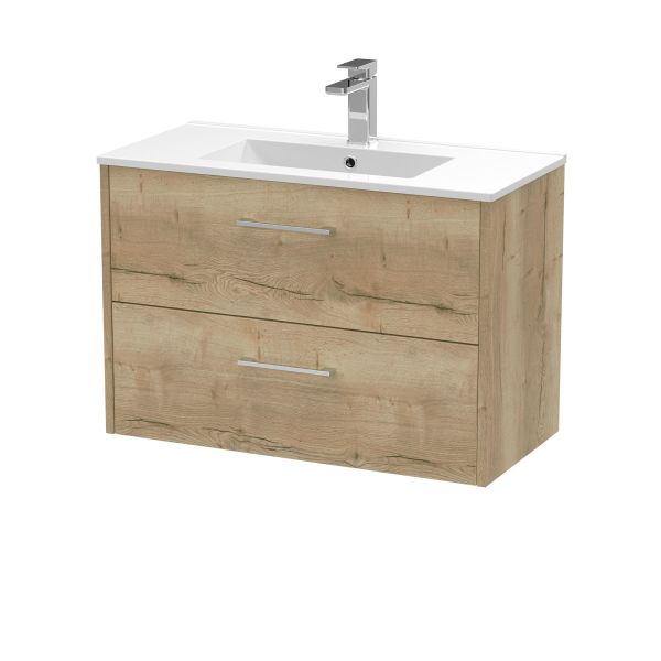 800mm Wall Hung 2 Drawer Vanity & Basin 2 - Hudson Reed JNU1826B Oak, Oak colour ,image 1