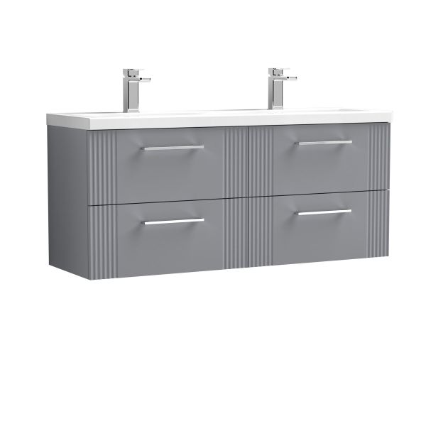 1200mm Wall Hung 4 Drawer Vanity & Double Basin - Nuie DPF293F Grey, Grey colour ,image 1