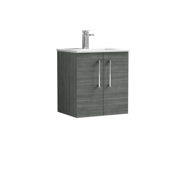 500mm Wall Hung 2 Door Vanity & Basin 2 - Nuie ARN521B Grey, Grey colour ,image 1