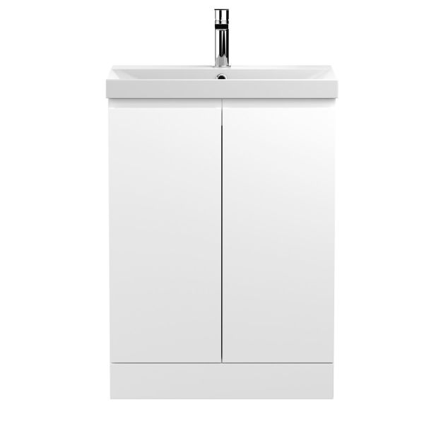 600mm Floor Standing 2-Door Vanity Unit & Basin 3 - Hudson Reed URB108D Satin White, White colour ,image 1