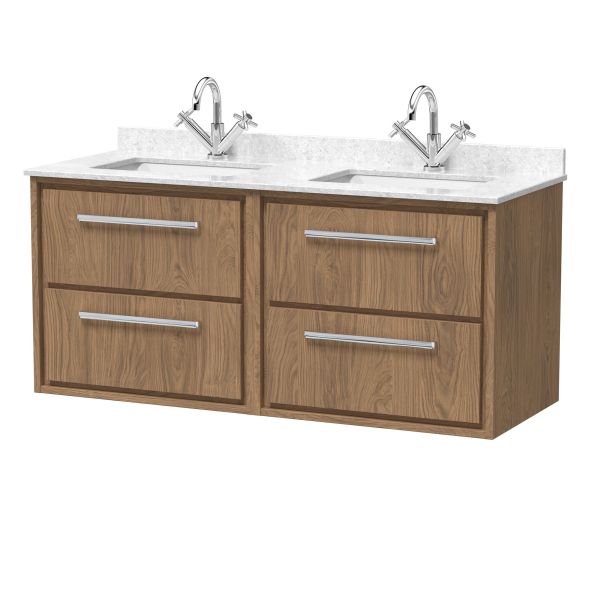 1200mm Wall Hung 4-Drawer Vanity with Marble Worktop Basin - Hudson Reed LIL2724WS2 Oak, Oak colour ,image 1