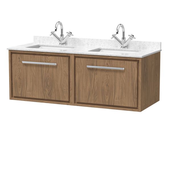 1200mm Wall Hung Single Drawer Vanity with Marble Worktop Basin - Hudson Reed LIL2722WS2 Oak, Oak colour ,image 1