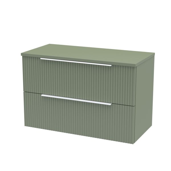 800mm Wall Hung 2 Drawer Vanity & Worktop - Hudson Reed DFF895W Green, Green colour ,image 1