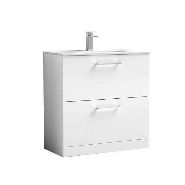 800mm Floor Standing 2 Drawer Vanity & Basin 2 - Nuie ARN135B White, White colour ,image 1