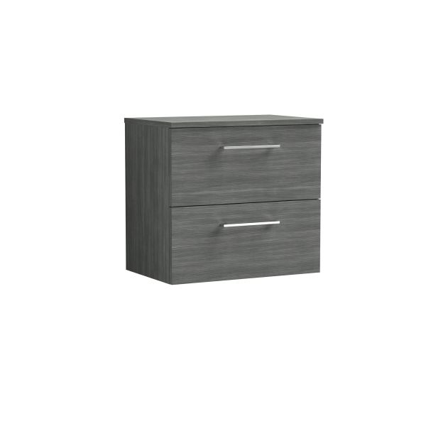 600mm Wall Hung 2 Drawer Vanity & Worktop - Nuie ARN524W Grey, Grey colour ,image 1