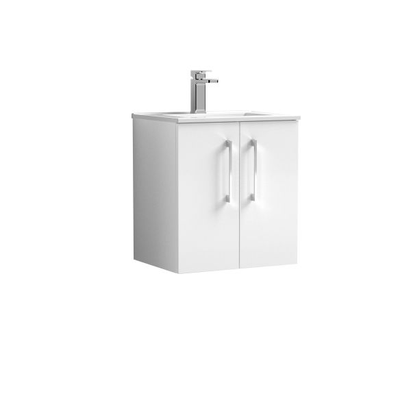 500mm Wall Hung 2 Door Vanity & Basin 2 - Nuie ARN121B White, White colour ,image 1