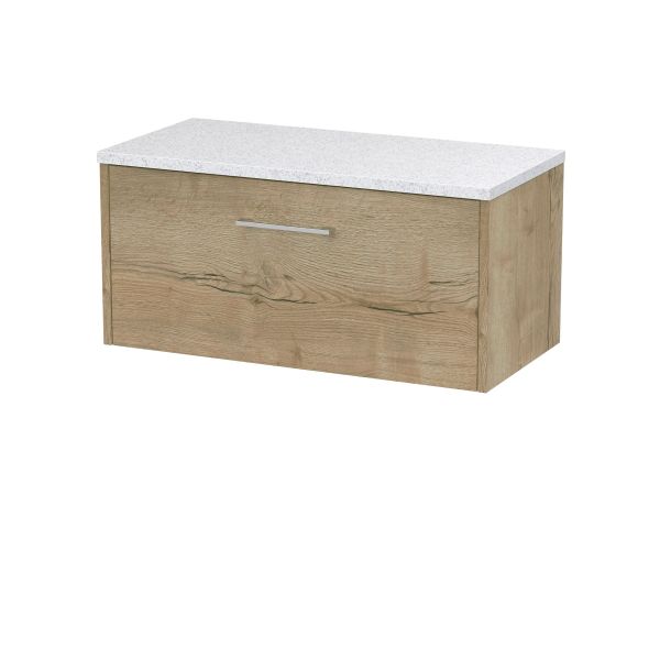 800mm Wall Hung Single Drawer Vanity & Laminate Top - Hudson Reed JNU1825LSW Oak, Oak colour ,image 1