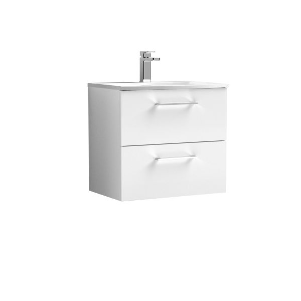 600mm Wall Hung 2 Drawer Vanity & Basin 4 - Nuie ARN124G White, White colour ,image 1