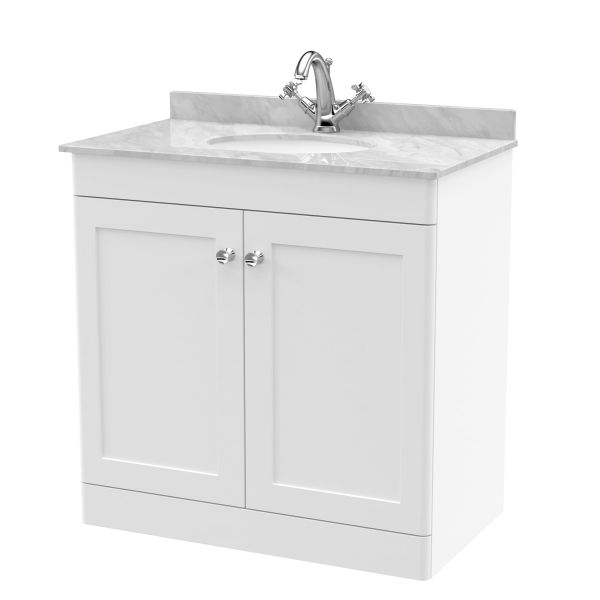 800mm Floor Standing 2 Door Vanity & Marble Top 1TH - Nuie CLC126GR1 White, White colour ,image 1
