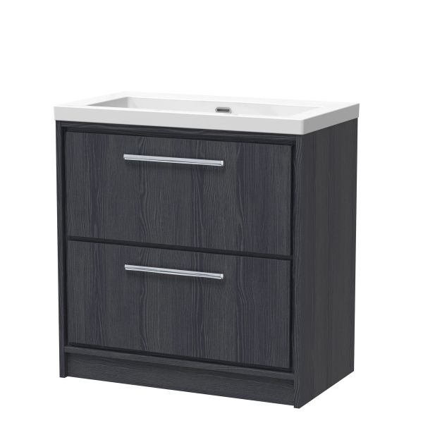 800mm Floor Standing 2-Drawer Vanity with Basin - 0 Tap Hole - Hudson Reed LIL2235K Grey, Grey colour ,image 1